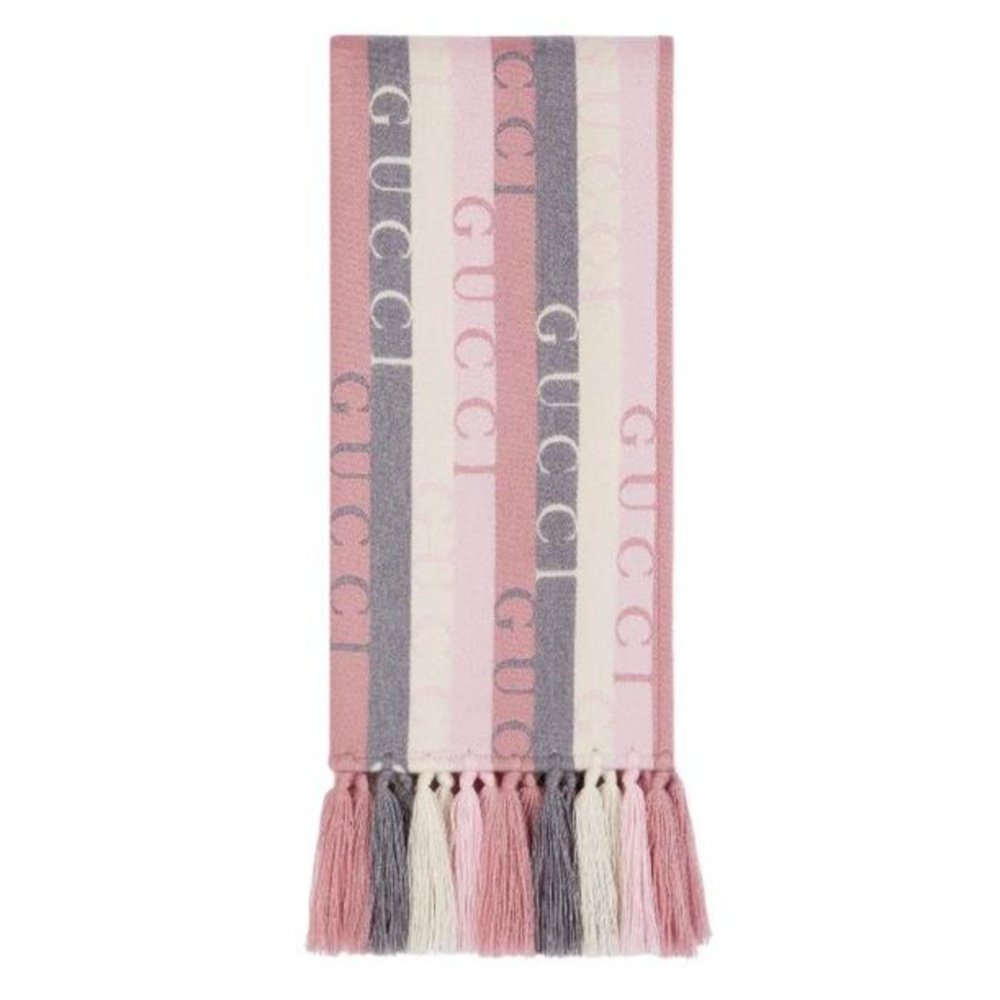 Gucci Scarf Wool Stripes Logo GG Barbie Pink - Picture 8 of 11